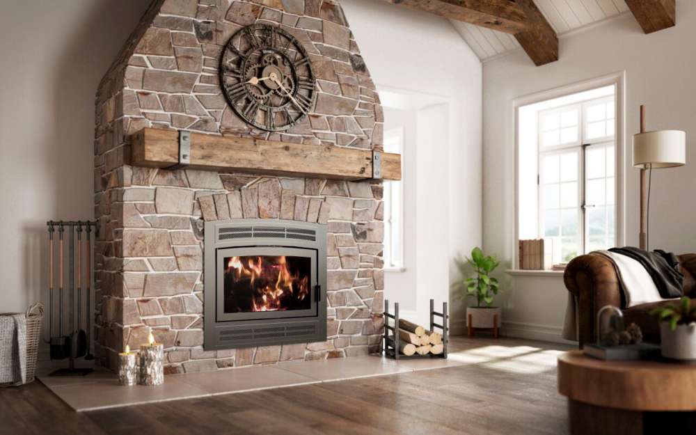 Foyer au bois à façade rustique de marque Ambiance