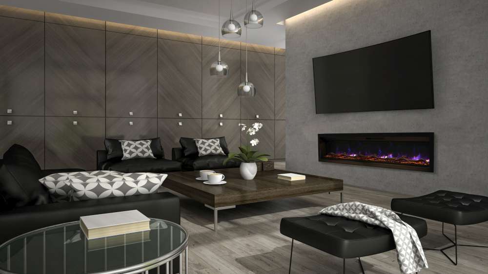 Foyer électrique et télévision pour une ambiance feutrée.