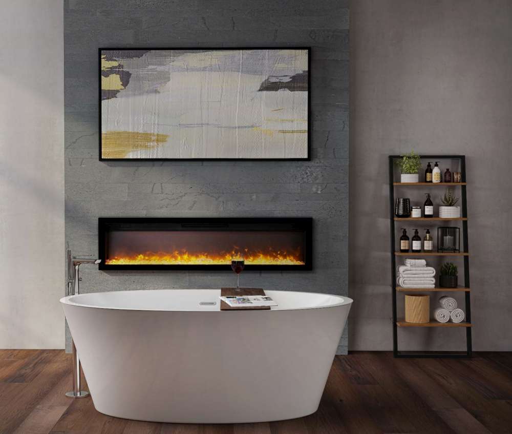 Installation de salle de bain avec foyer électrique Ambiance IW50