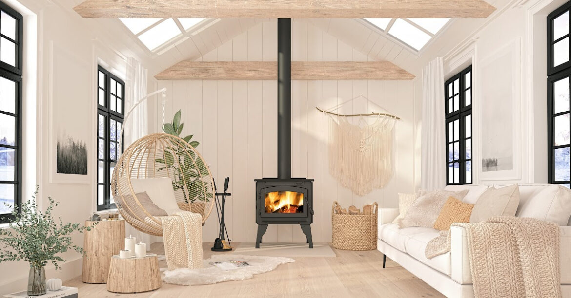 Comment recréer un décor style hygge dans votre salon - poêle à bois Ambiance Outlander